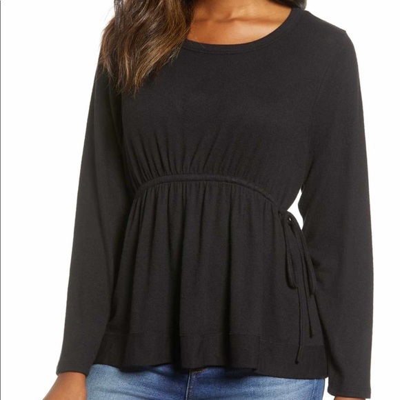 Caslon Tops - 🌟Caslon Cozy tie waist peplum top in black. NWT